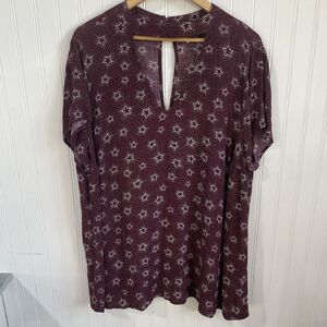 Torrid Womens Top 2xl Blouse Stars‎ Boho Mature Double Keyhole Vacation